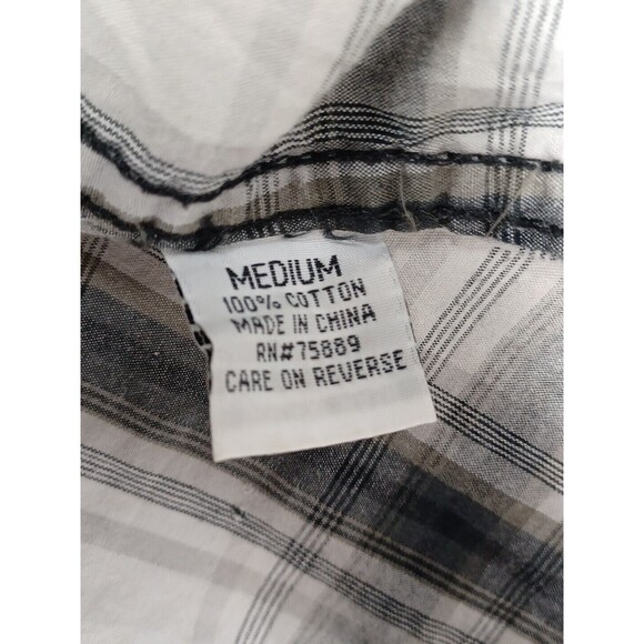 Mens Buckle BKE Shirt Black Label Thick Stitch Cross Embroidery Sz M Gray Plaid - Picture 11 of 11